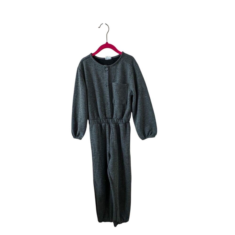 Zara Kids Charcoal Grey Ribbed Knit Long Sleeve Jumpsuit Size 9